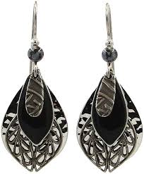 Silver Forest Earrings - Black Enamel Four Layer Teardrop ...