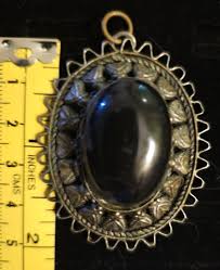Metal Pendant with Black Stone Vintage/Antique 2 Inch | eBay