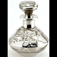 Antique Sterling Silver Overlay Perfume Scent Bottle Steuben Shape . For Sale at Ruby Lane
