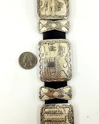 EUGENE BELONE NAVAJO Sterling Silver Black Leather CONCHO ...