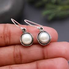 Tiny Navajo Pearl Earrings / Sterling Silver Round Pearl ...