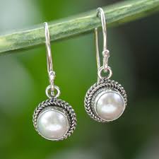 White Pearl with Rose Overtone and Silver Dangle Earrings ...