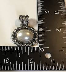 Vintage Oval Faux Pearl 925 Sterling Silver Pendant / Slider ...