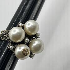 GUCCI Ring Faux Pearl GLD Interlocking G Women's Sz7.5. #8 ...