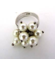 Beautiful 925 Sterling Silver Cluster Faux Glass Pearls Ring ...