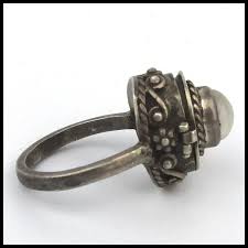 Ethnic Tribal Sterling Silver Poison Ring w/ Moonstone. For Sale at Ruby Lane