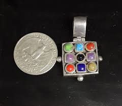 SB Stamped Sterling Pendant Silver Square & Multi-colored ...