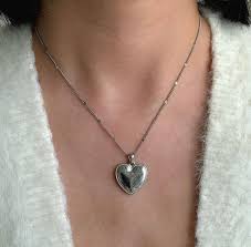 Big Heart Necklace, Silver Heart Pendant Necklace, Vintage ...