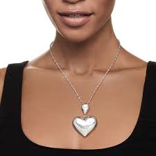 Italian Sterling Silver Puffed Heart Pendant Necklace | Ross ...