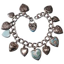 Vintage Sterling Silver Puffy Heart Bracelet with Pinch Padlock No Key. For Sale at Ruby Lane