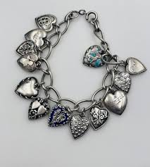 Antique Victorian Sterling Silver Enamel 13 Puffy Heart Charm Padlock Bracelet | eBay