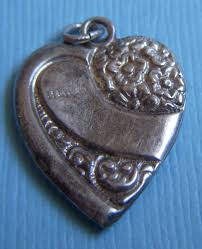 Vintage 2-sided repousse flowers puffy heart "CCK" sterling ...