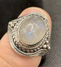 6g Sterling Silver Ring with Rainbow Moonstone Blue Flash | eBay
