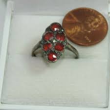 Victorian Sterling Silver Red Garnet Marcasite Signet Size 7 ...