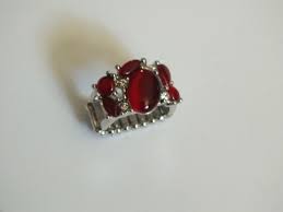 Beautiful Stretch Silver Tone Cocktail Ring Red Cabochons 5 ...