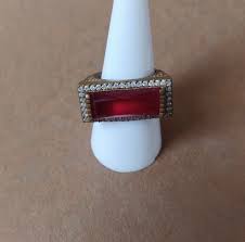 Vintage MCM Sterling Silver Brass Rectangular Ruby Red Glass ...