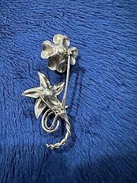 Vintage Sterling Silver 925 Double Flower Pin Brooch, 2.5in | eBay