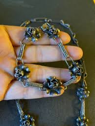 Antique Sterling Silver Flower Link Chain Necklace Bracelet ...