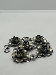 Art Nouveau sterling silver rose flowers 3D bracelet vintage ...