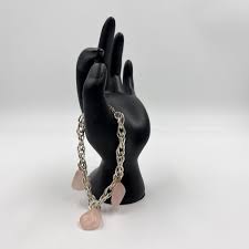 Vintage Silver Tone Chain Bracelet Rose Quartz-Like Bracelet ...