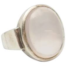 Vintage modernist sterling silver oval pink quartz ring sz 8 by Mr. T. For Sale at Ruby Lane