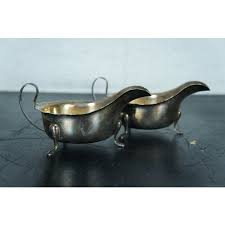 Antique 1936 Edward Viner Sterling Silver Gravy Sauce Boats & Ladles Box Set- 4 Pieces | Chairish