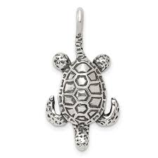 Sterling Silver Antiqued Sea Turtle Pendant Charm Jewerly ...