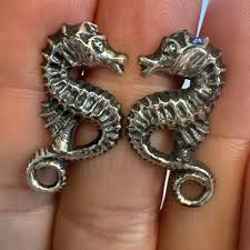 Vintage Beau Sterling silver sea horse screw back earrings coastal beachy Ocean | eBay