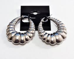 1 3/8" Long Shrimp Hoop Pierced Post Earrings Silver Tone ...