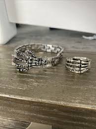 Silvertone Skeleton Bracelet & Ring size 11.5 | eBay