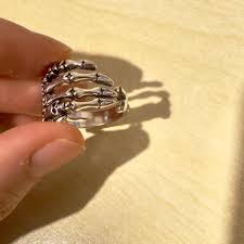 Silver Skeleton Hand Ring – Adjustable Gothic Skull Ring for ...