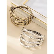 Women's Halloween Skeleton Bone Cuff Bracelet – 4-Row Gothic ...