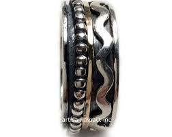 Spinner Ring, Mens Band, Twotone Ring, Wavy Ring, Silver Wedding Band, Gold Silver Band, Boho Ring, Unisex Wedding Band - Waves R2081 - Etsy