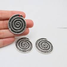 Antique Silver Round Spiral Charms, Large Disc Pendant ...