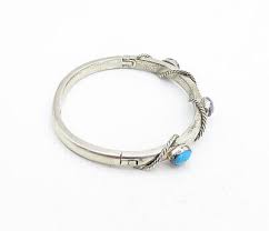 MEXICO 925 Silver - Vintage Turquoise Amethyst & Topaz Bangle Bracelet - BT1938 | eBay