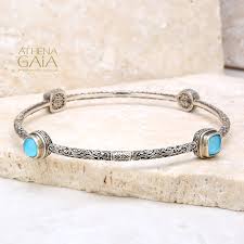 Meadow Breeze Stoned - Sterling Silver - Solid Bangle Bracelet by Gerochristo — Athena Gaia