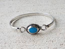Vintage Mexican Faux Turquoise Blue Stone Hinged Sterling Silver Bracelet 925 | eBay