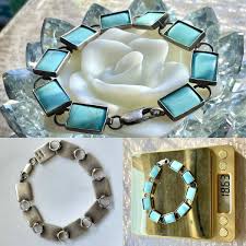 Sterling Silver 925 Signed NF Thailand Turquoise Rectangle Link Bracelet | eBay