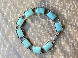 Sterling Silver 925 Signed NF Thailand Turquoise Rectangle Link Bracelet | eBay