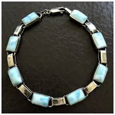 Vintage Natural Larimar Sterling Silver Linked Bracelet. For Sale at Ruby Lane