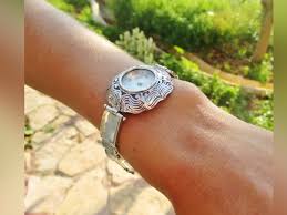 Engraved Sterling Silver Watch Bracelet: Hammered Link ...