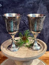 Vintage Pair of Ornate Etched Chalices; ZY India Silver Over Brass Wine Goblets; Bride and Groom Goblets - Etsy India