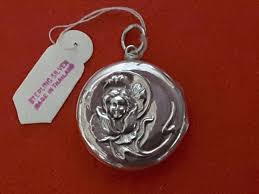 Antique Locket Pendant Sterling Silver charm with embossed Lady in Flower ** | eBay