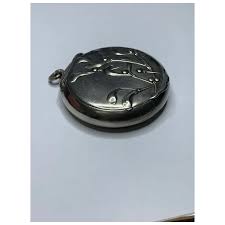 French Art Nouveau mistletoe silver Powder Box Pendant. For Sale at Ruby Lane