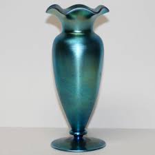 Steuben Blue Aurene Glass Pinch Rim Vase - Tangible Investments