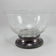 Small Wheat Grass Engraved Glass Bowl W/ Sterling Silver ...