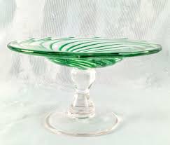Vintage Art Glass Open Compote Pedestal Bowl w/ Green Swirls ...