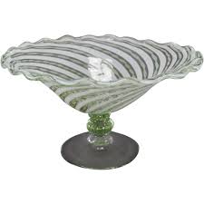 Mid Century Murano Green White & Aventurine Latticino Swirl ...