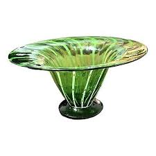 Vtg White Pin Stripe Orange Dots Green Glass Bowl Vase ...