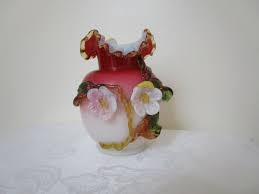 Antique Bohemian Pink Art Glass Vase With Applied Flowers ...